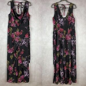 City Chic Vintage Floral Romance Black Sleeveless Jumpsuit Women's Size M/18